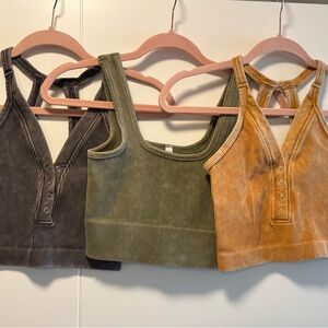 Zenana Boutique Ribbed Button-Front Tank Tops - Black, Green, and Yellow